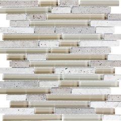 Creme Brulee Bliss Glass & Stone Linear Mosaic